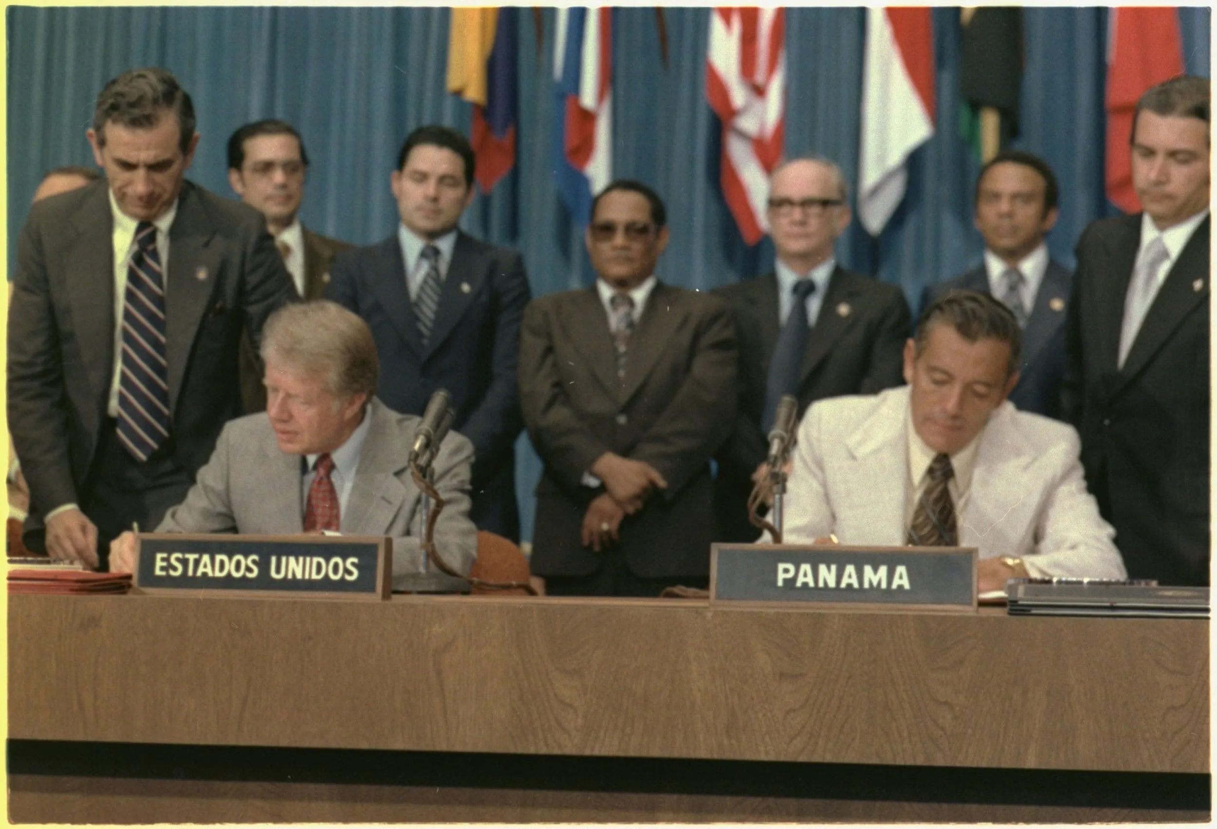Jimmy Carter and Omar Torrijos signing the Panama Canal Treaty